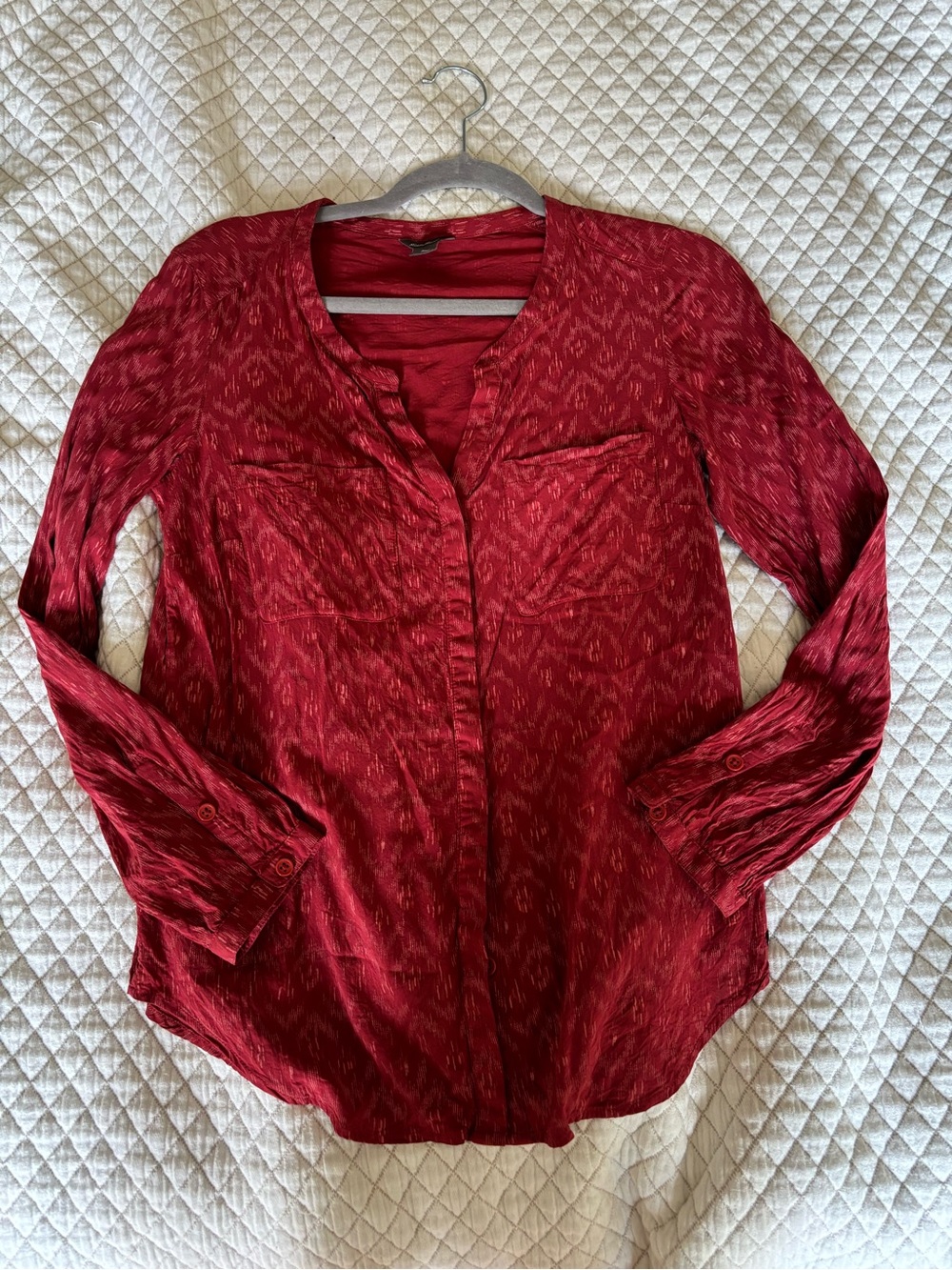 Eddie Bauer Women's Red Button-Down Long-Sleeve Blouse